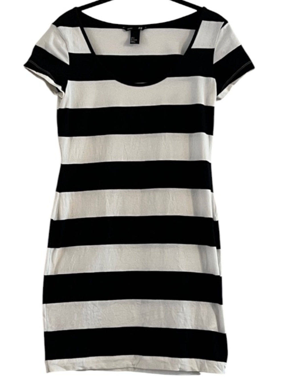 H&M Stylish Black and White Striped Mini Dress Size S